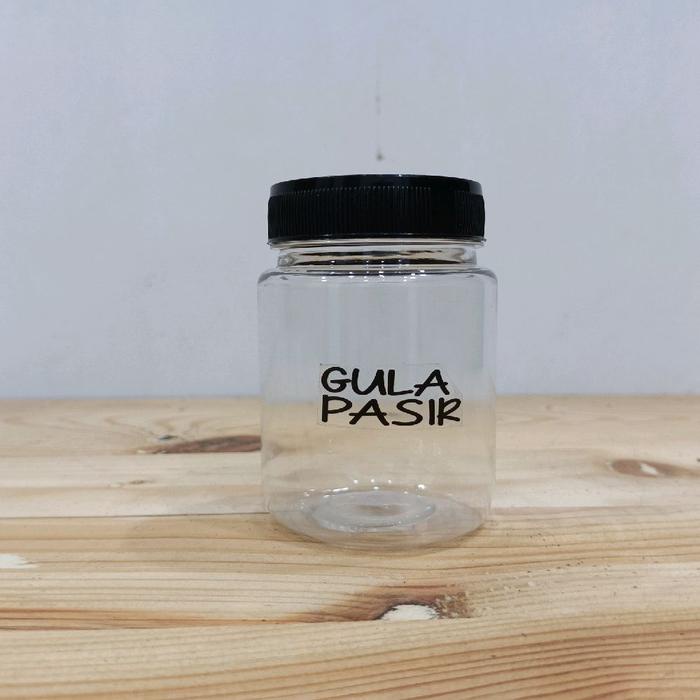 Toples Bulat 200Ml Tutup Hitam Bumbu Dapur Label Stiker Transfarant Waterproof