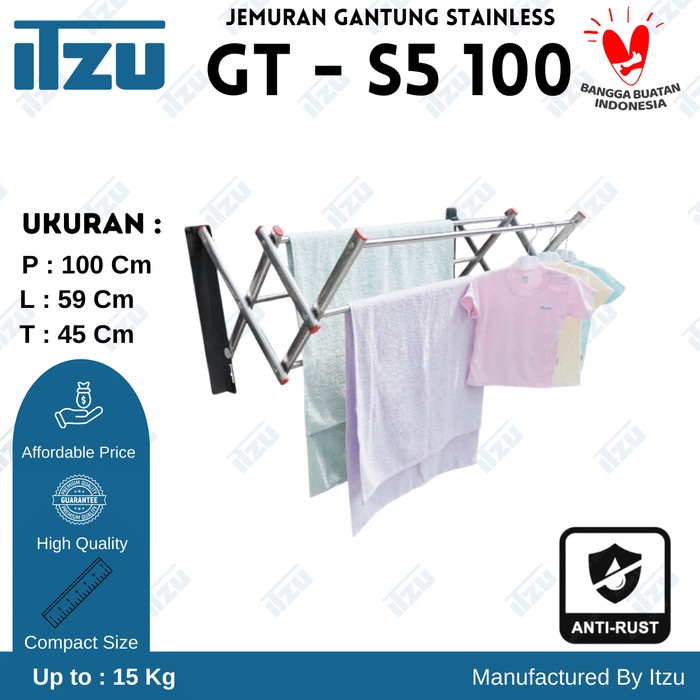 [mzsts] - Jemuran Dinding Lipat 1 Meter 5 Palang