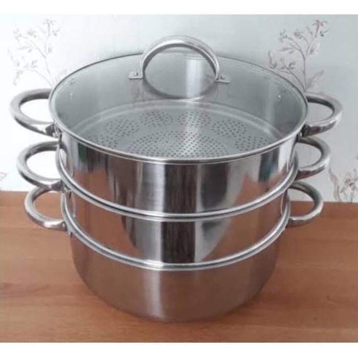 Panci Kukus Serbaguna Supra 40 Cm Susun 3 Stainless Steel