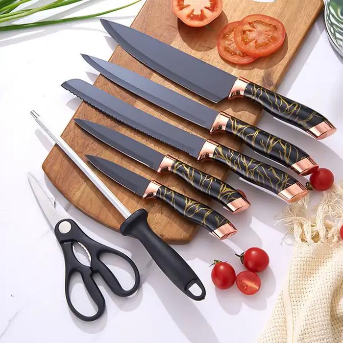 AVELINE Set Pisau Marble Stainless Steel Japanese Knife Multifungsi Pisau Koki Alat Dapur Knife Set