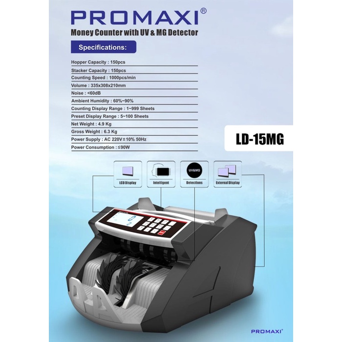 

Terlaris PROMAXI LD-15 MG DISPLAY EXT /Money Counter /Mesin Hitung Uang 15MG SALE