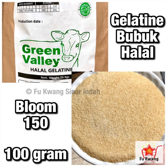 

Ready Stok" Gelatine Gelatin Bubuk Halal Green Valley 100 Gram