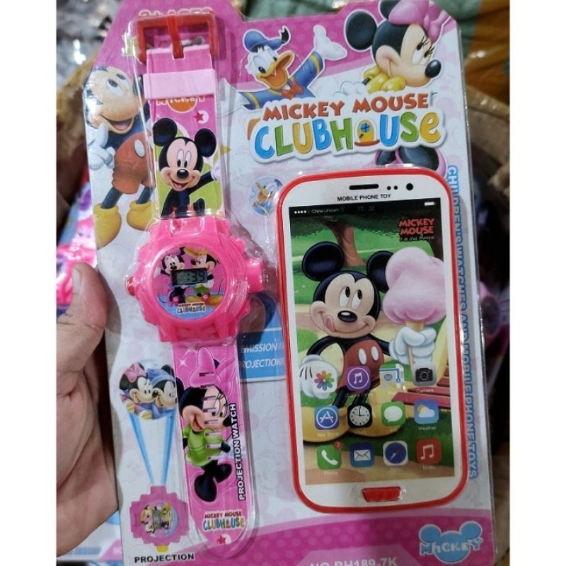 TERBARU Jam Tangan Anak Hp Led Proyektor + Mainan HP Musik 1 SET Karakter