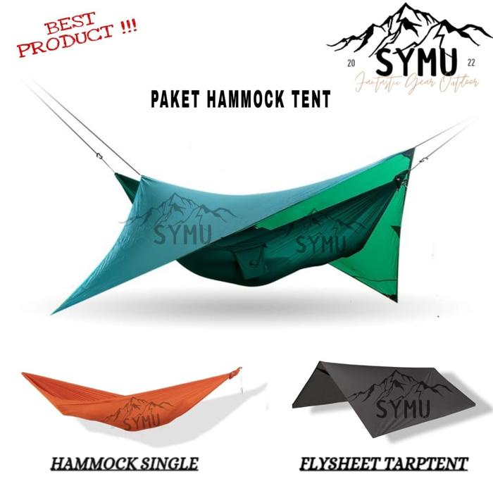 Credifox - Paket Hammock Tent Hamok Gantung Ayunan Camping + Flysheet Tebal Waterproof Tarp Tent
