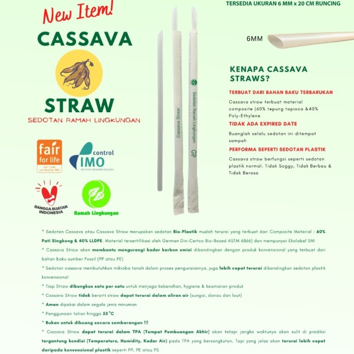 CASSAVA STRAW/SEDOTAN CASSAVA RUNCING 6MMX20CM WRAP PAPER(ISI 250PCS)