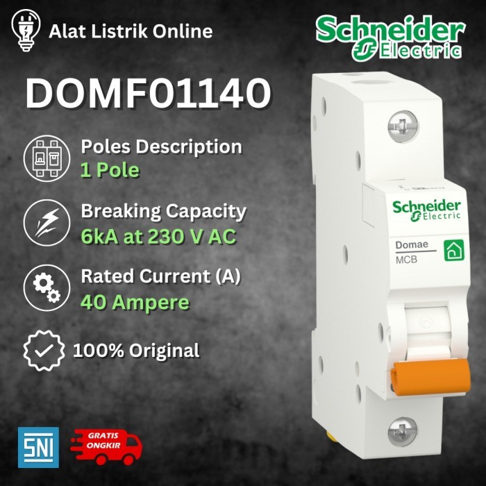 SCHNEIDER MCB DOMAE MCB 40A 40 A 40 AMPERE 1 P 1P 1 POLE 1 PHASE SCHNEIDER 6000A 6kA