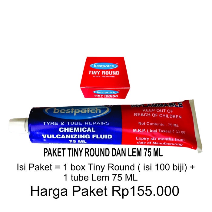 terbaru  paket tambal ban dalam tip top best patch tiny round 25mm dan lem 75ml - tiptop