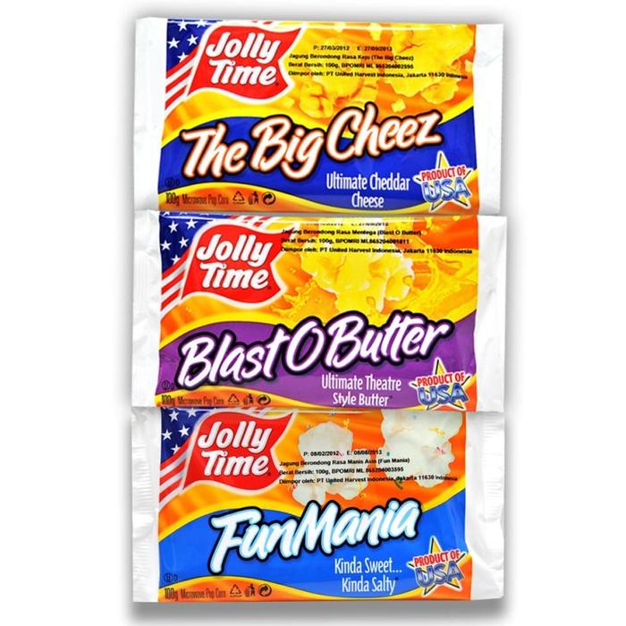 

terbaru !!! paket movie fun (1bob, 1fm, 1tbc) - jolly time mircowave popcorn ready