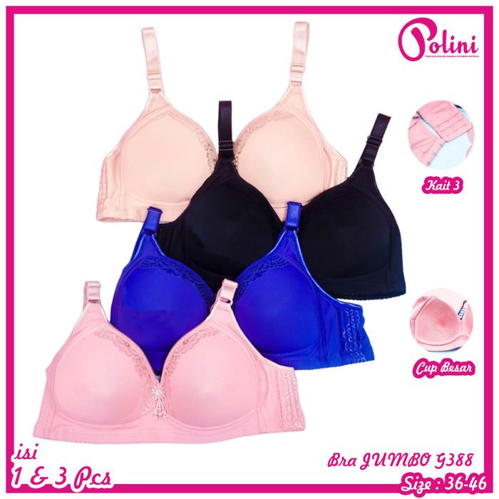 BERKUALITAS Polini - Pakaian Dalam Wanita Bra CUP JUMBO Tanpa Kawat Kait 3 Polini Busa Tipis G388