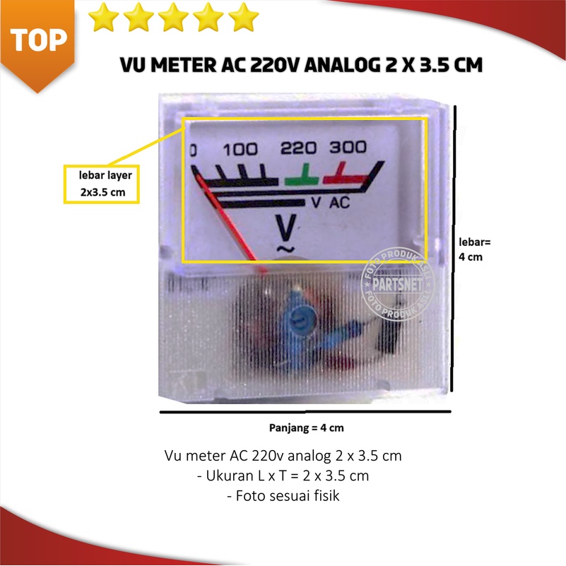 Vu meter AC 220v analog 2 x 3.5 cm