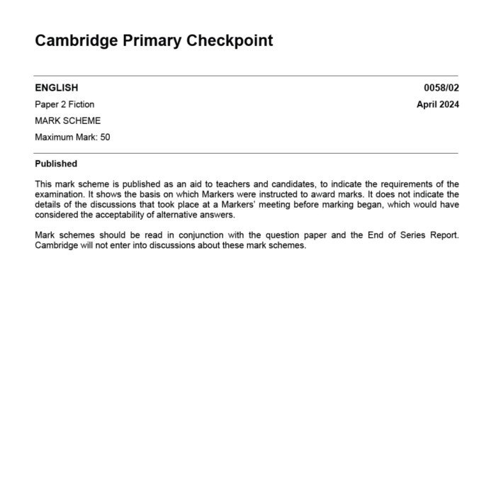 

SALE !!! [HARDCOPY] CAMBRIDGE PRIMARY CHECKPOINT ENGLISH APRIL 2024 READYY
