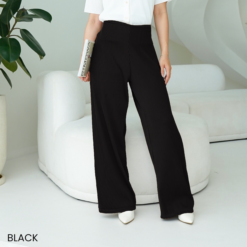 Celana Panjang Wanita Pleated Knit Highwaist | Long Pants Stylish Rib Soft