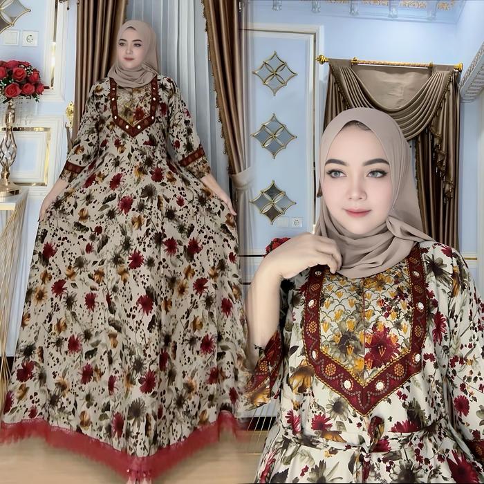 CUCI GUDANG Hindi Riana - Pakaian Wanita Gamis Katun Rayon Premiium Dua Ukuran Standard Dan JUMBO