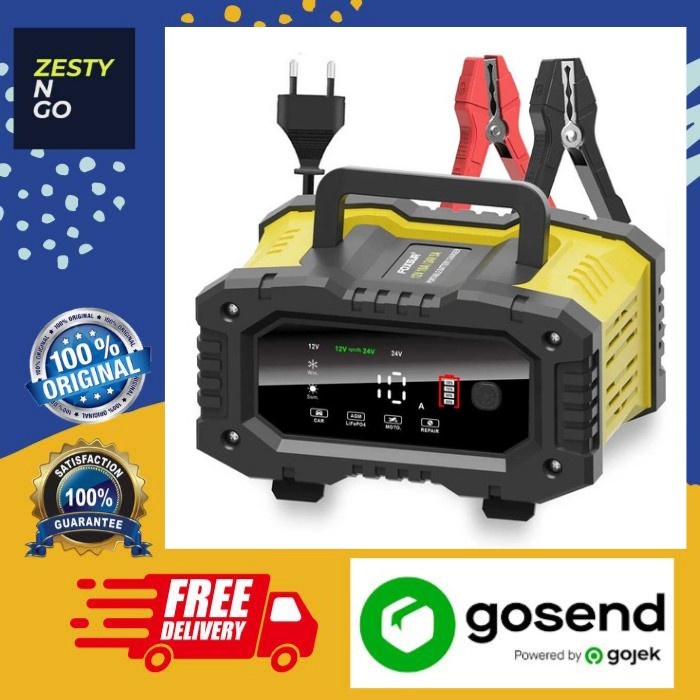 FOXSUR Charger Baterai Aki Mobil Motor Portable 10A 150W 12/24V