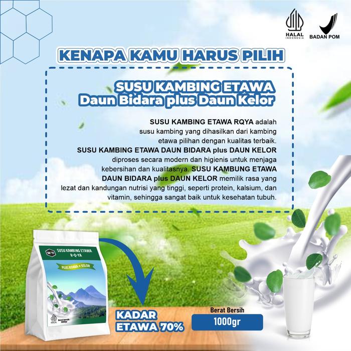 

SUSU KAMBING ETAWA SK77 RUQYAH BUBIK BIDARA DAN KELOR RASA ORIGINAL & COKLAT KEMASAN 1KG