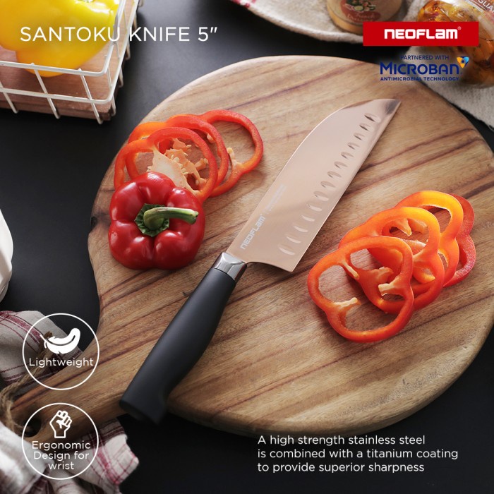 [mojiko] - Neoflam Titanium Santoku Knife 5" Rose Gold / Pisau Daging