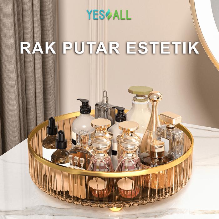 

TERUJI YESALL Rak Kosmetik Aesthetic Tempat Make Up - Amber Gold Aesthetic Tray Aesthetic Rak