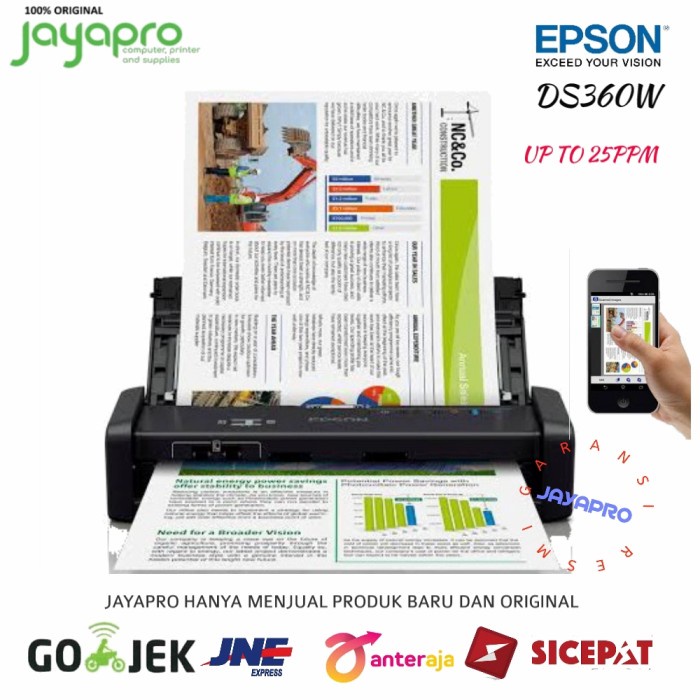 EPSON WORKFORCE DS 360W PORTABLE SHEET FED SCANNER WIFI