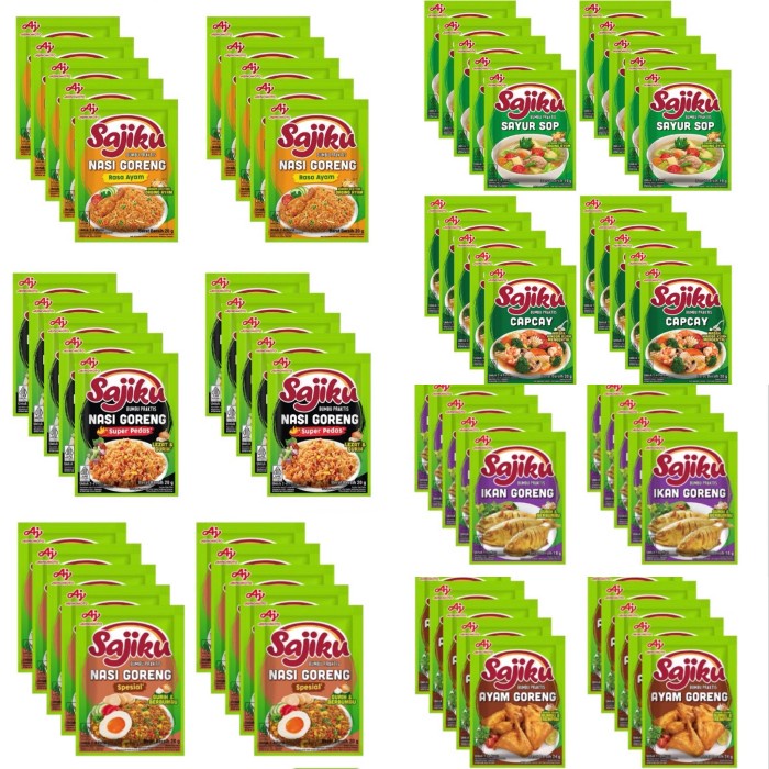 

TERJAMIN (10 sachet) Bumbu Praktis SAJIKU (Nasi Goreng, Sayur Sop, Capcay)