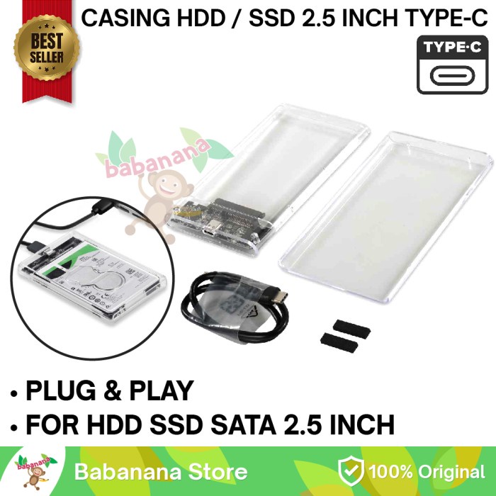 ENCLOSURE CASING TRANSPARAN HDD SSD 2.5 INCH TO USB TYPE-C 3.1 CONVERTER ADAPTER CASE TRANSPARENT