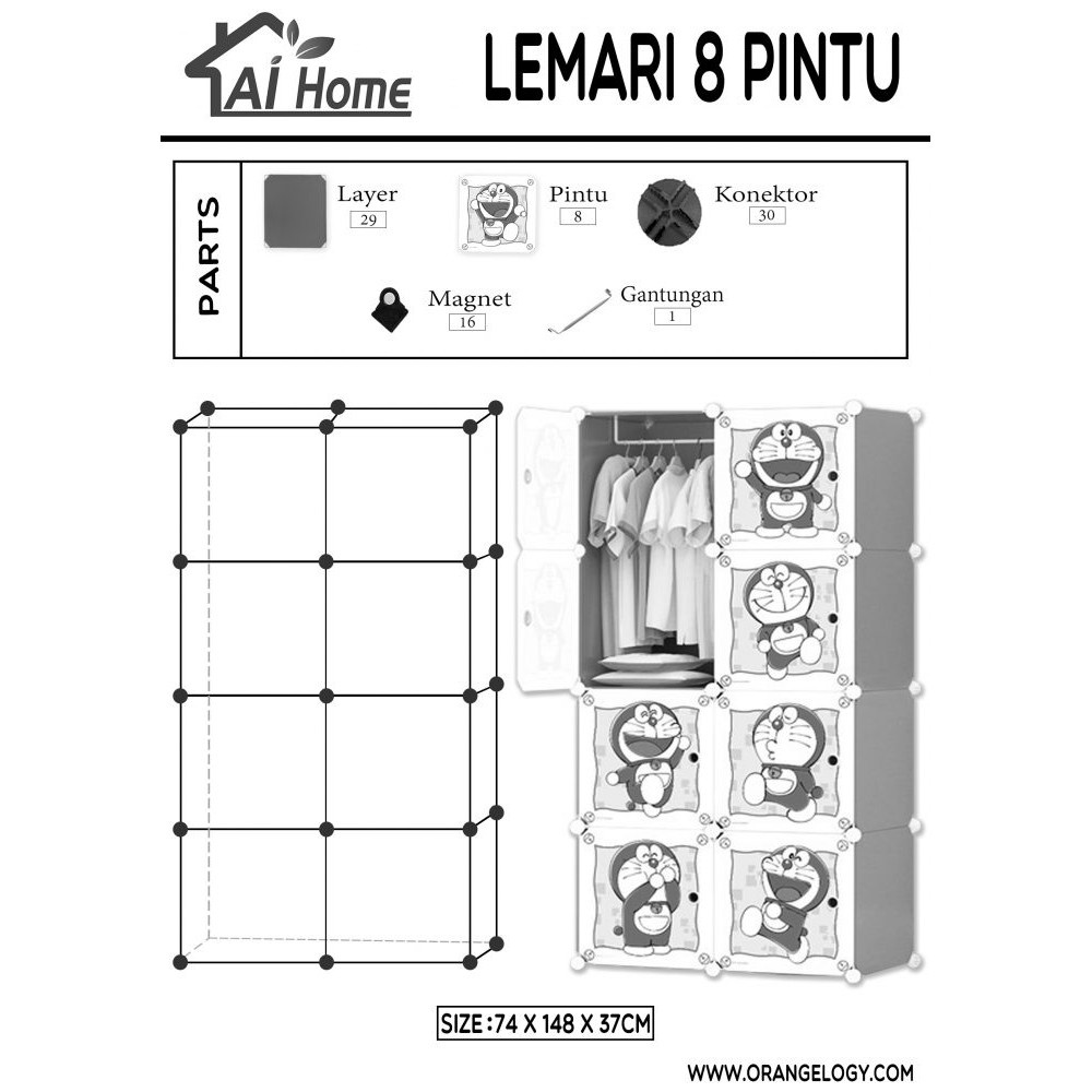 Gratong Lemari Plastik 8 Pintu /Rak Baju /Lemari Portable Serba /Lemari Karakter/ Lemari 3D