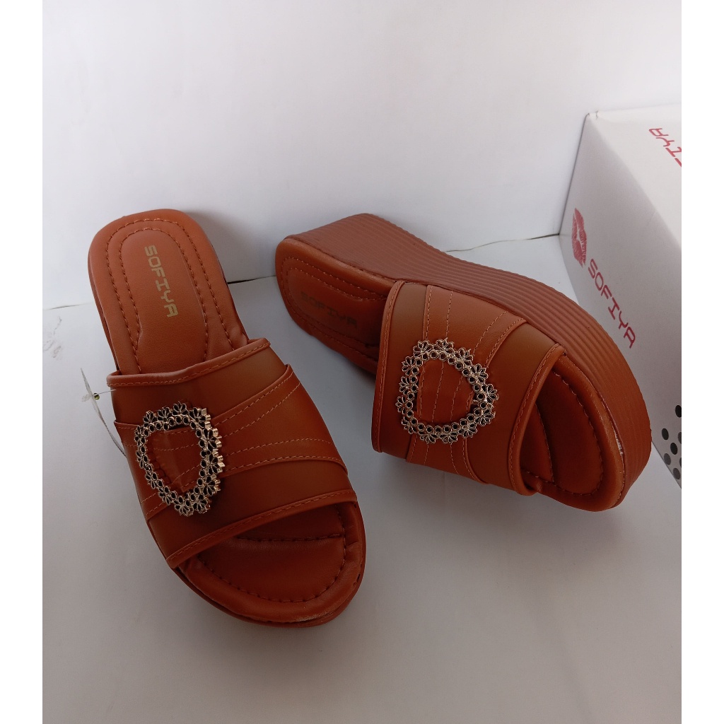 Disc Sandal Wedges Wanita Bahan Rajut Hak Tinggi Sofiya