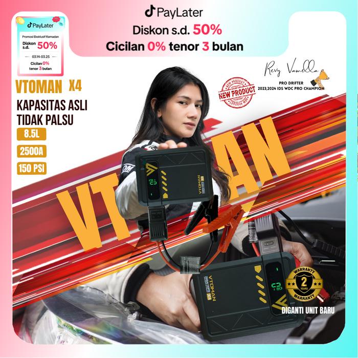 PROMO Vtoman X4 Jumper Aki Mobil dan Motor kapasitas 10000mah Powerbank Portable Car jumper aki