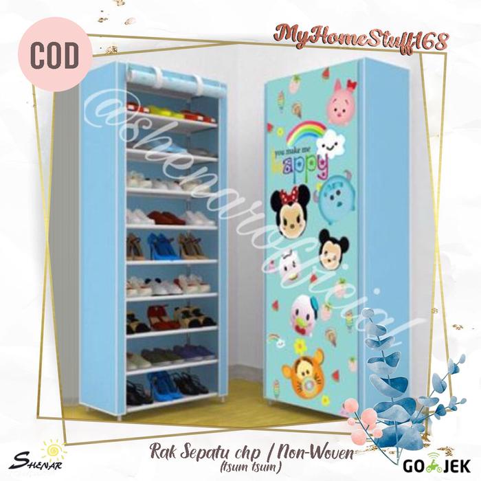 SHENAR RAK SEPATU 10 SUSUN 9 RANGKA KAIN KARAKTER RAK BAJU/RAK TAS/RAK SERBAGUNA BONGKAR PASANG