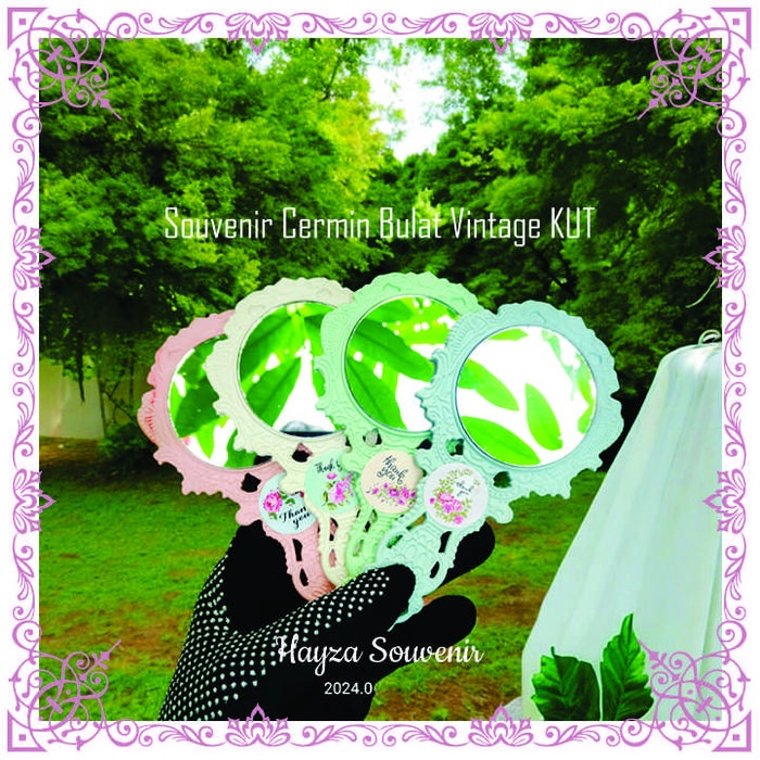 50 PCS Souvenir Kaca Gagang Vintage / Cermin Aeshtentic warna KEMAS PLASTIK + KUT