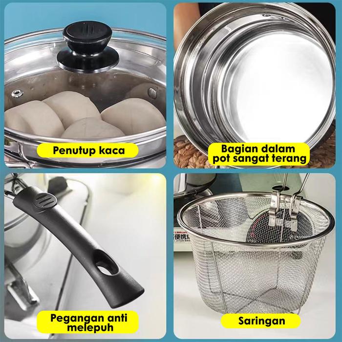 

Panci 3 in 1 Kukus Rebus & Goreng / Panci Kentang & Aneka Masakan Crispy