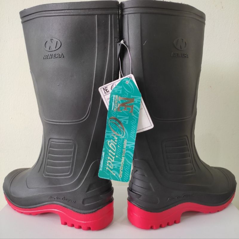 CUCI GUDANG SEPATU BOOT NEW ERA HITAM MERAH APD Kontruksi Proyek / sepatu boots new era tinggi sol