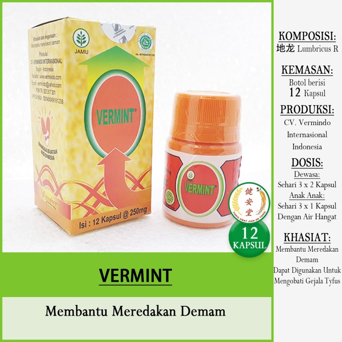 

VERMINT [ Kapsul Cacing ] u.Demam, Gejala Tifus, Typus
