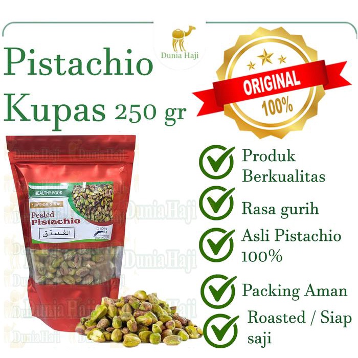 

Kacang Arab Pistachio 250GR Kupas Roasted Pistacio Fustuk Matang Tanpa Kulit Cangkang Panggang
