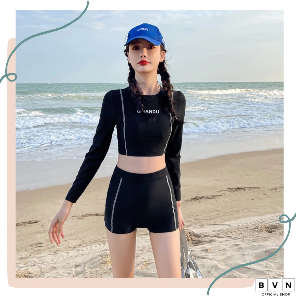 Usronnie Swimsuit Black Set Baju Renang Wanita Big Size Fashion Import Premium 8010