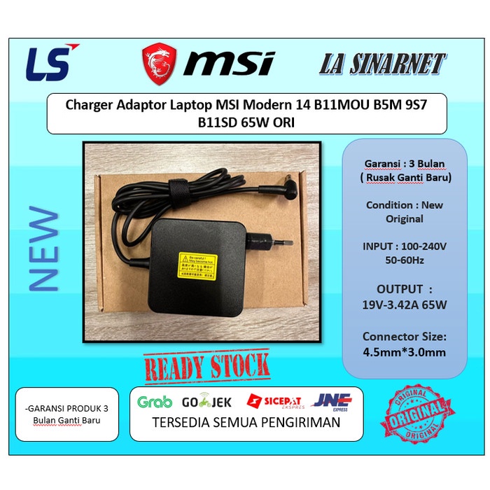 Charger Adaptor Laptop MSI Modern 14 B11MOU B5M 9S7 B11SD 65W ORI