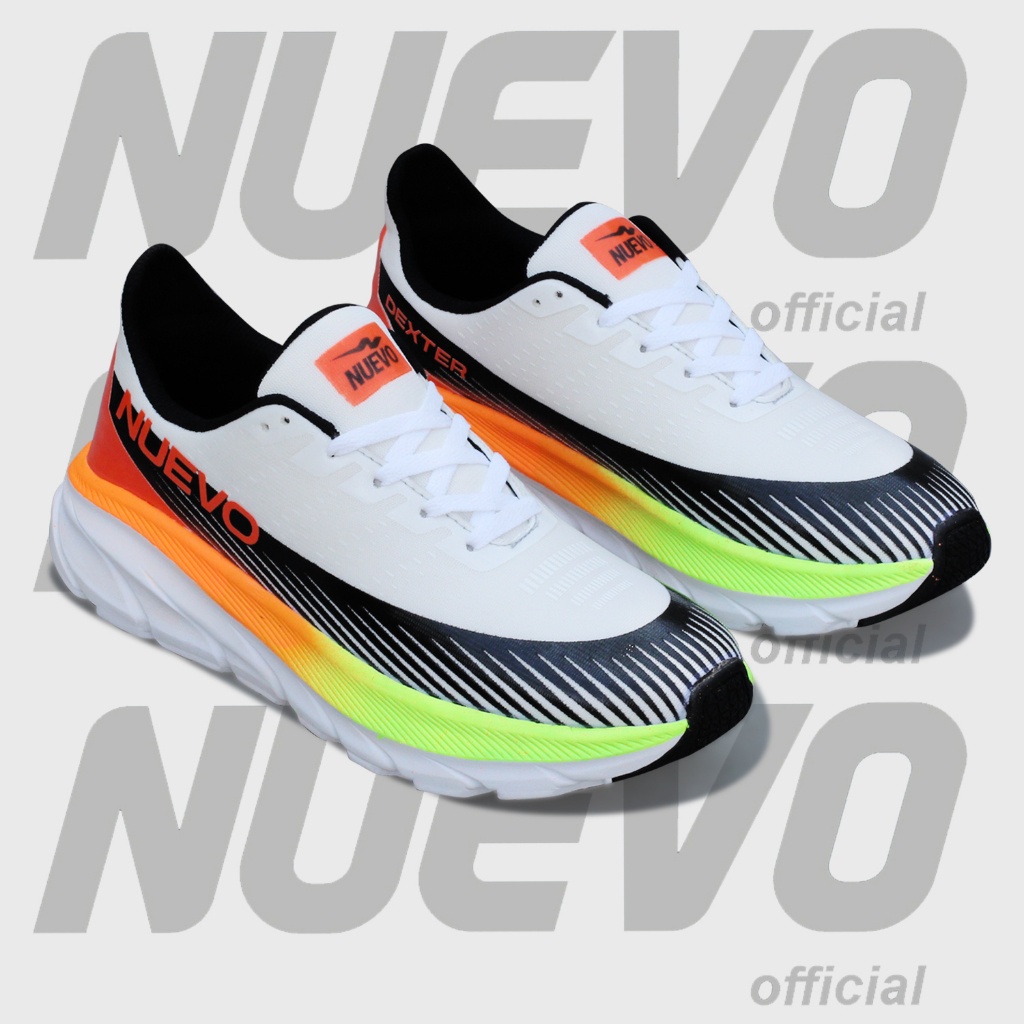 TERBARU NUEVO - Sepatu Lari Pria Dexter Putih Orens Olahraga Running Gym Ringan