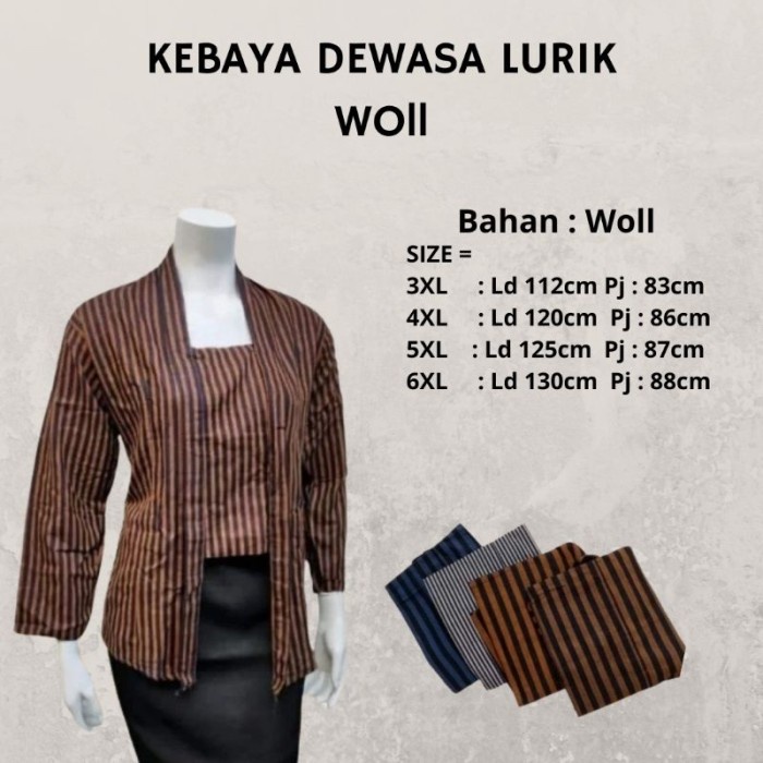 TERLENGKAP Super Murah Kebaya Lurik Wol Baju Adat Jawa Jumbo /Dewasa /Kutu Baru Kebaya Kartini By