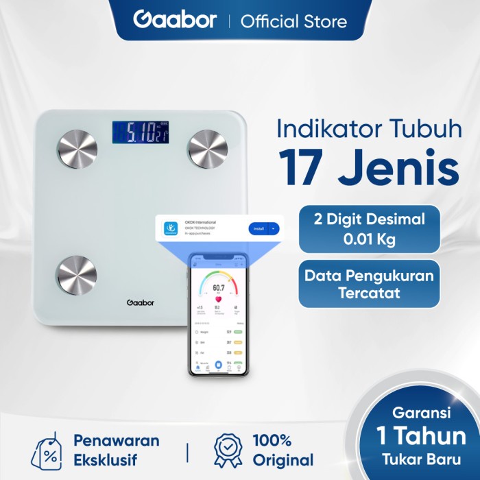 Gaabor Smart Digital Fat Scale Layar LED Timbangan Dengan App Control