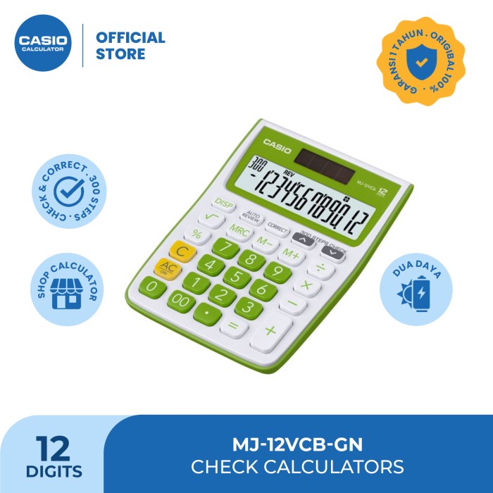 

CASIO MJ-12VCB - Hijau -Kalkulator Toko/Dagang - Fungsi Cek - 12 digit TERLARIS/TERMURAH/TERPOPULER