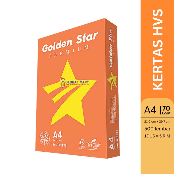 

Produk Terbaru Kertas Hvs Kertas Fotocopy Kertas Print Golden Star A4 70 Gsm Cod