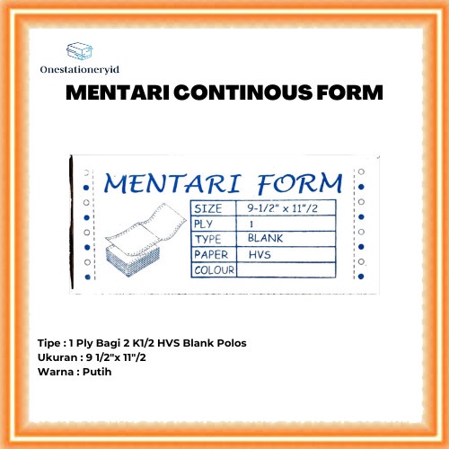 

Terbaru!! Kertas Continuous/Continous Form 1 Ply Bagi 2, 1 Rangkap K1/2 Hvs Cod