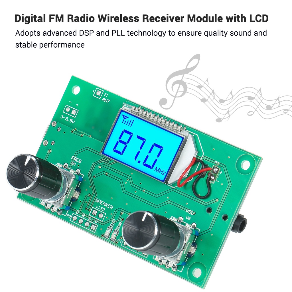 Digital FM Radio Wireless Receiver Module LCD Display with Backlight DSP PLL Module 76.0MHz-108.0MHz