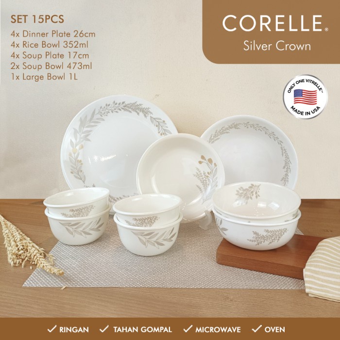 HOT SALE CORELLE Silver Crown Dinner Set / Set Piring Makan