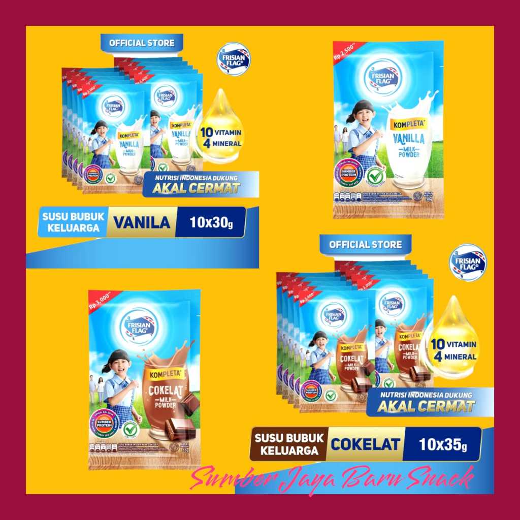 

Kompleta Frisian Flag Susu Bubuk Isi 10 @ 35 g & 30 g