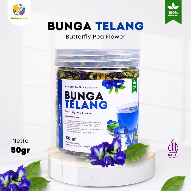 

Teh Bunga Telang Kering Premium Organik 50gr / AntarFresh Butterfly Pea Flower