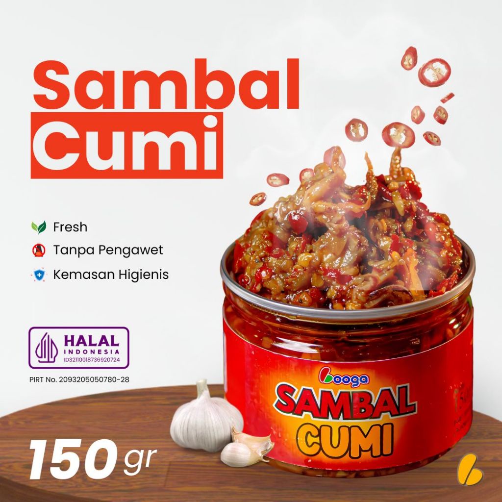 Booga - Sambal Cumi Pedas Siap Saji Lauk Instan Tahan Lama 150gr Cumi Sambal Makanan Anak Kos