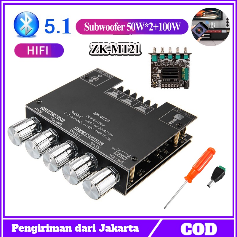 siapZK-MT21 Papan Amplifier Bluetooth Bluetooth 5.0 Penguat Subwoofer Papan 50WX2 + 100W 2.1 Channel