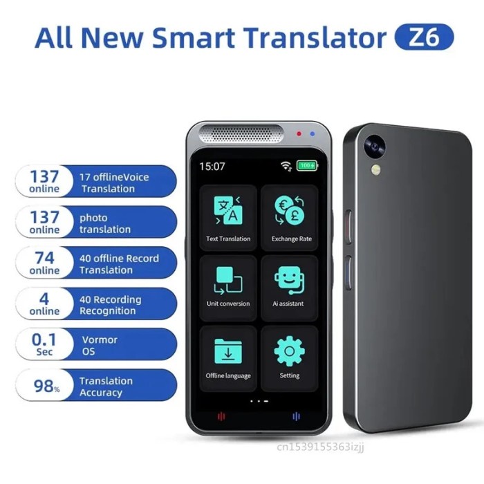 Z6 Voice Translator Device 138 Languages Real-time Recording
