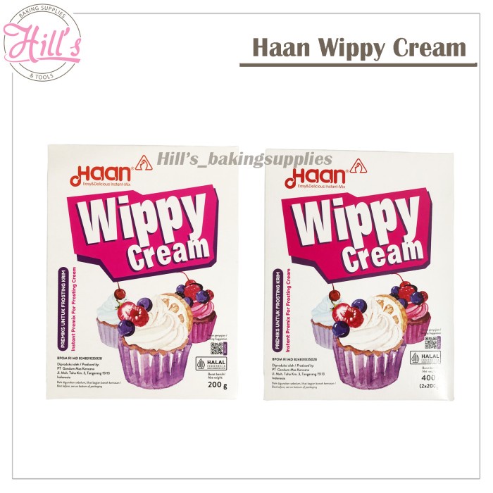 

Ready" Haan Wippy Cream 200Gr Dan 400Gr / Whipping Cream Bubuk ( Isi 200Gr X 2 Sachet ) / Wipping