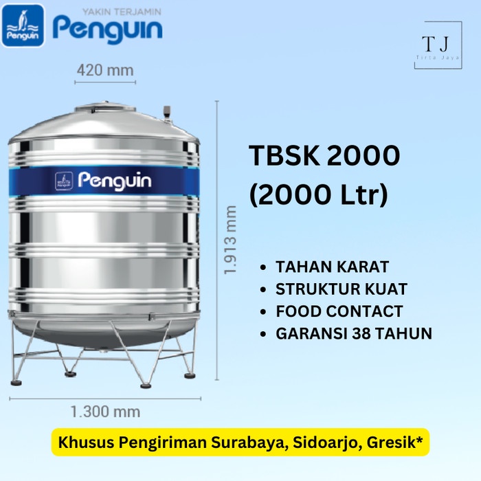 PENGUIN TANDON AIR STAINLESS TBSK 2000 Liter Toren Air Tangki Air Tank